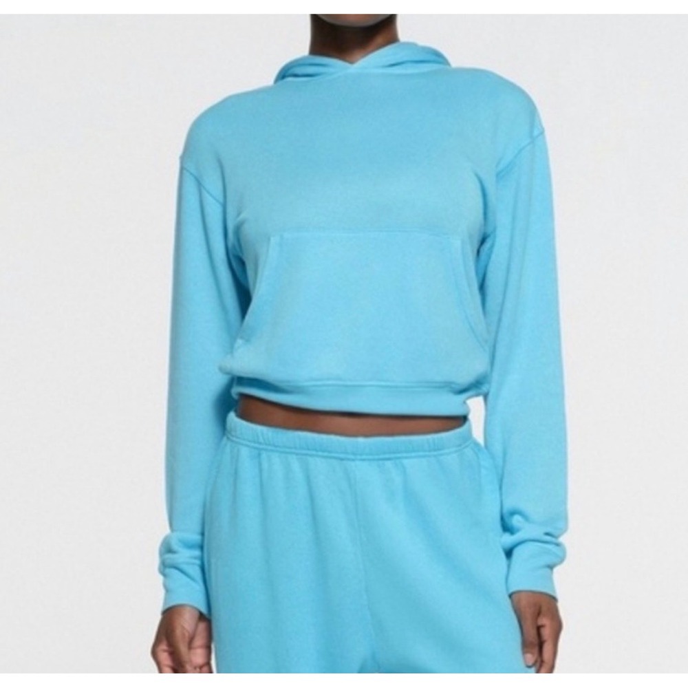 SKIMS Sports French Crop Hoodie Cyan Blue Cropped Sweatshirt Small